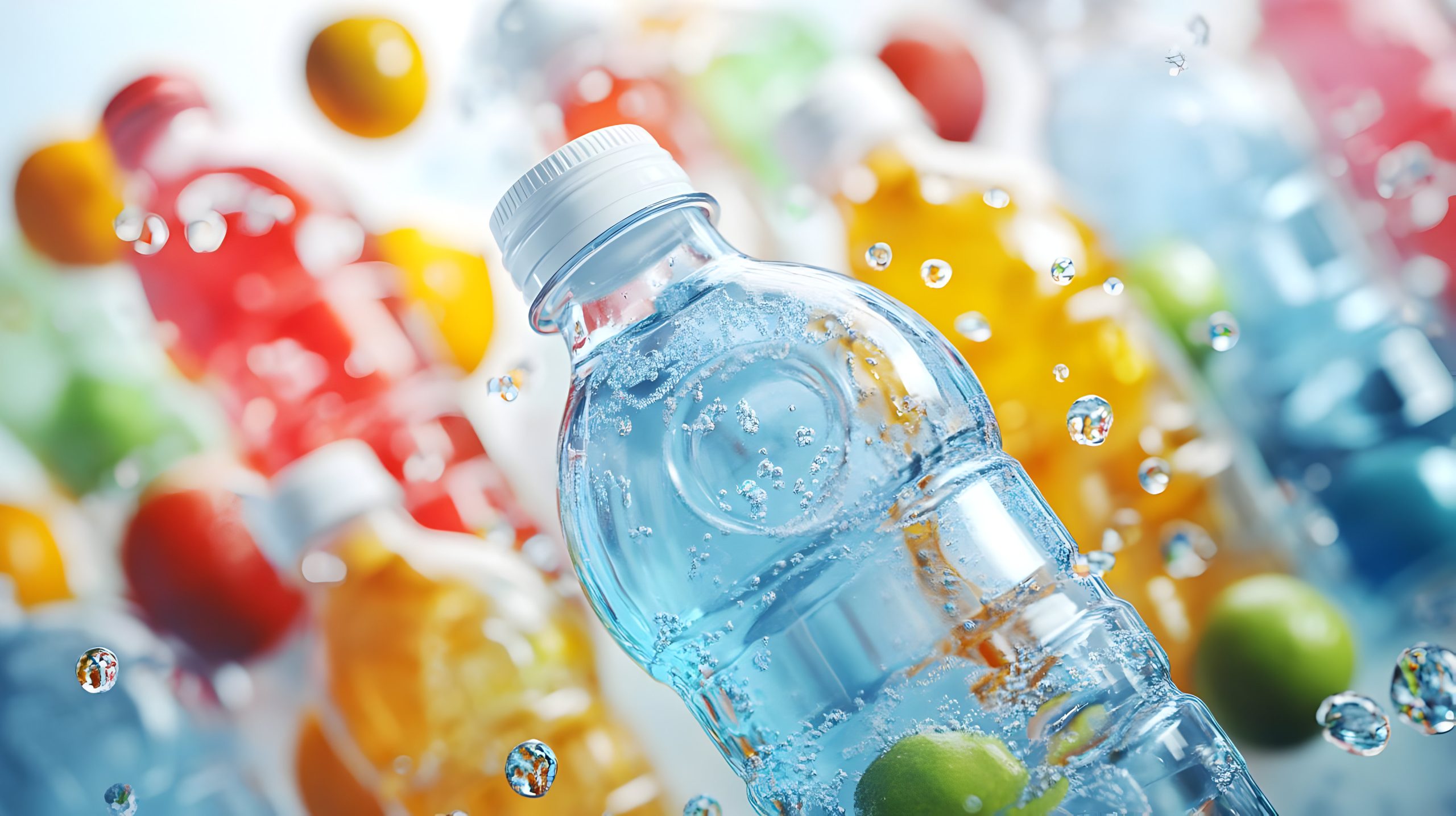 3d icon as glass water bottles with world food day text isolated white concept as camera movement